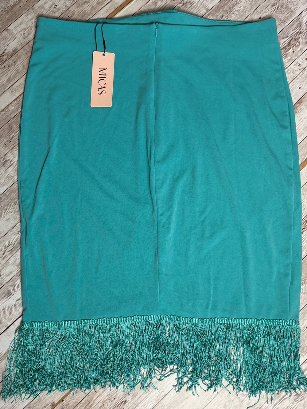 MICA'S Teal Fringe Pencil Skirt